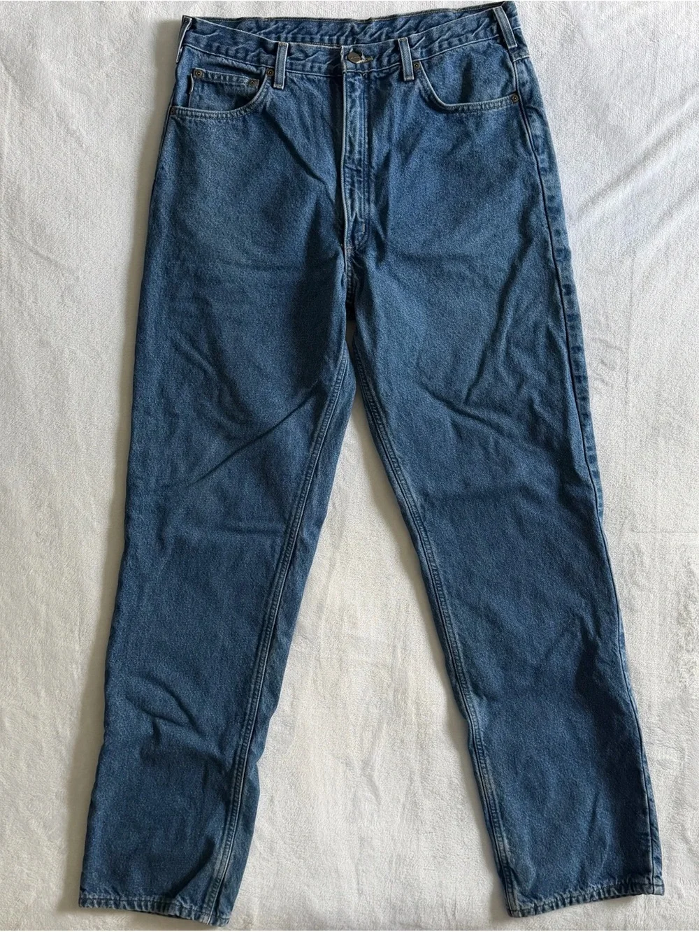 Carhartt Blue Flannel Lined Jeans Men's 36x36 High Rise Straight Workwear Warm